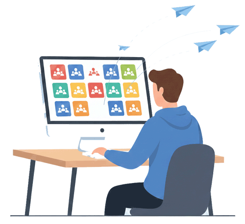 איור של אדם מחפש עבודה על מחשב